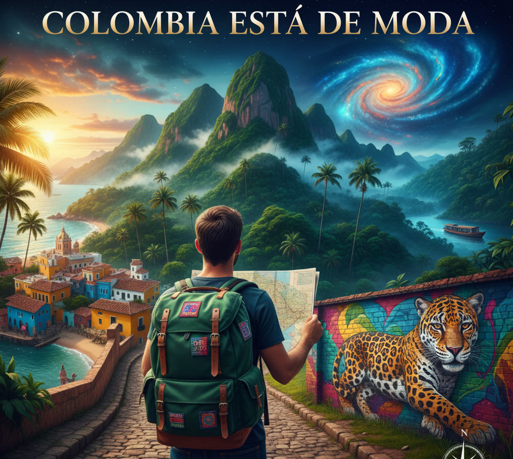 Imagen de una persona obervando un mapa mientras visita Colombia